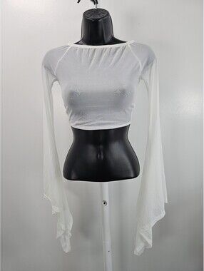J. Valentine White Mesh Bell Sleeve Crop Top - Size Small